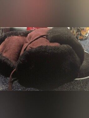 Brown Faux-Shearling Aviator Hat - Brand Unspecified